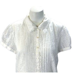 Liz Claiborne White Paisley Blouse Semi-Sheer L
